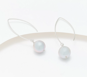 Honora Cultured Pearl French Wire Drop Earrings Rhodium Plated Sterling Silver