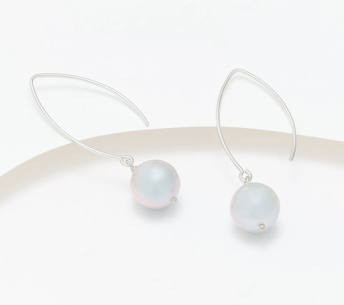 Honora Cultured Pearl French Wire Drop Earrings Rhodium Plated Sterling Silver
