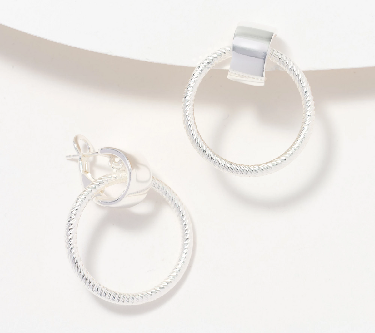 UltraFine 950 Silver Doorknocker Diamond-Cut Hoop Earrings