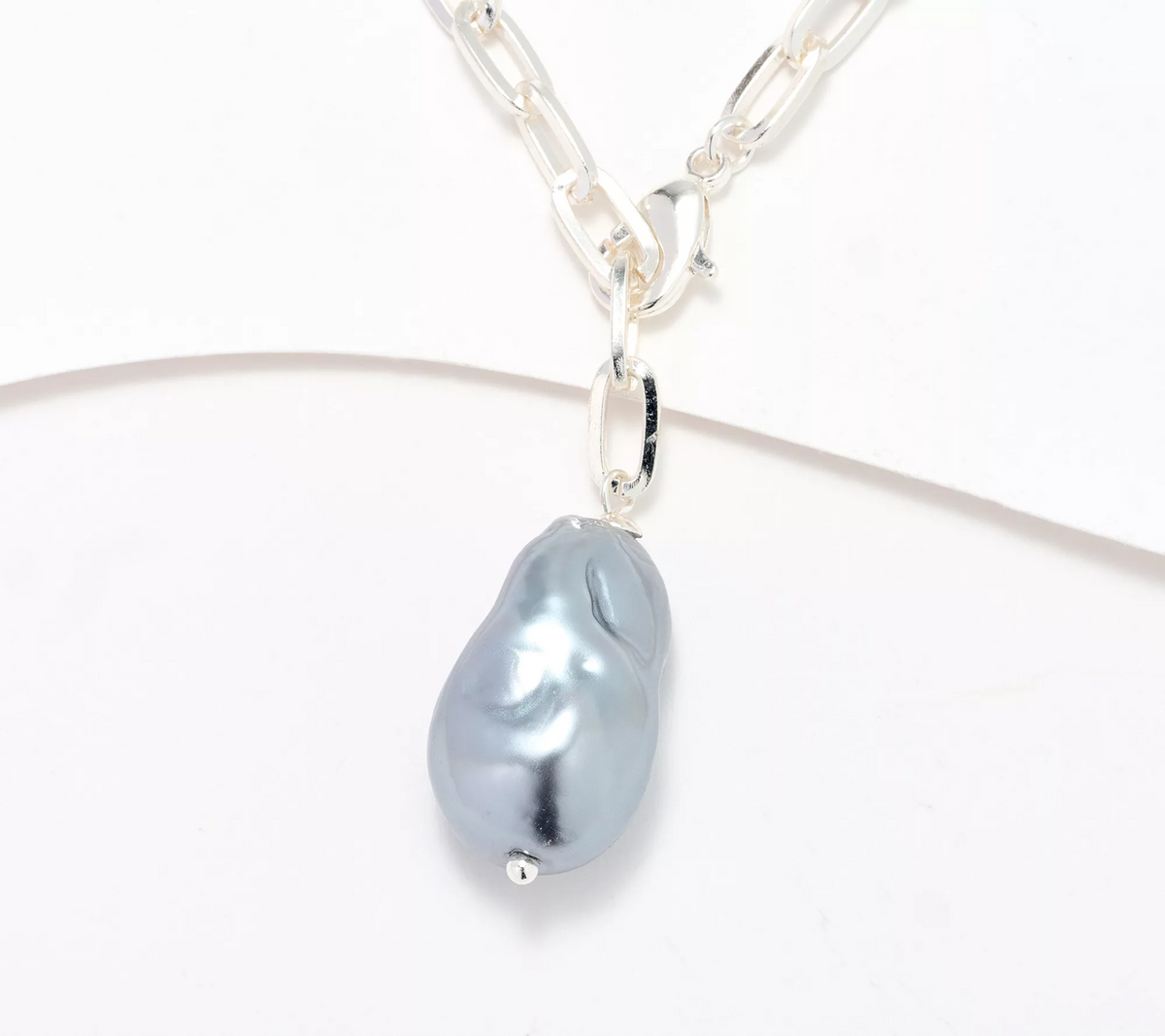 Joan Rivers Silvertone 36" Chain Necklace with Faux Baroque Pearl Drop