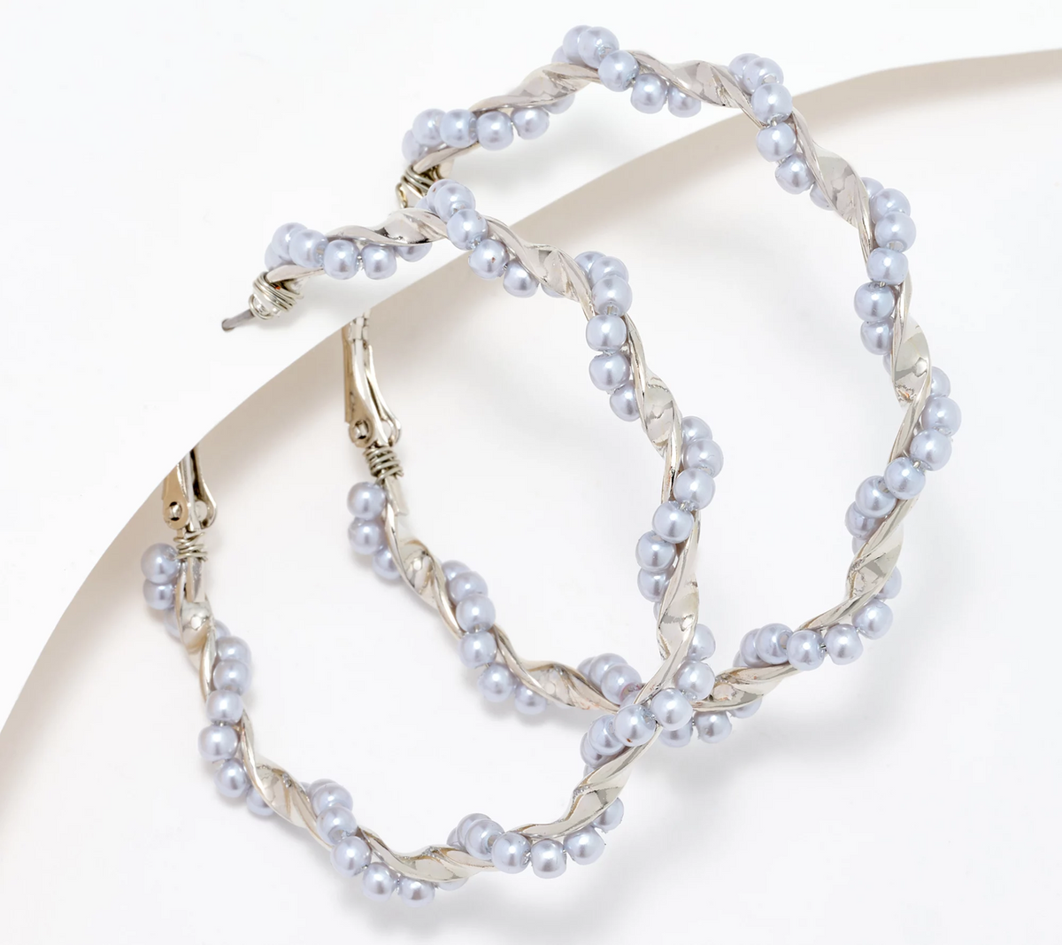 Joan Rivers Wrapped Pearl Silvertone Hoop Earrings