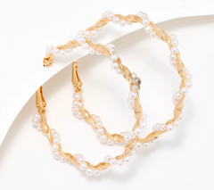 Joan Rivers Wrapped Pearl Gold Tone Hoop Earrings
