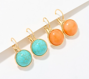 Joan Rivers Set of 2 Turquoise/Coral Simulated Stone Leverback Earrings