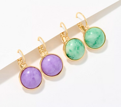 Joan Rivers Set of 2  Amethyst/Jade Simulated Stone Leverback Earrings