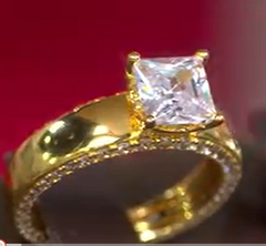 Diamonique Italia Gold Clad Sterling Silver Side Profile Princess Cut Ring Size 7