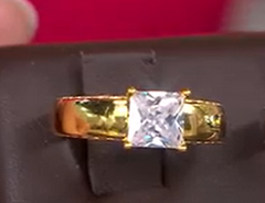 Diamonique Italia Gold Clad Sterling Silver Side Profile Princess Cut Ring Size 7