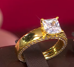 Diamonique Italia Gold Clad Sterling Silver Side Profile Princess Cut Ring Size 7