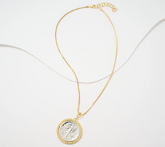 David Markstein Two ToneSterling Silver Byzantine Coin Pendant with 18 + 2" Chain