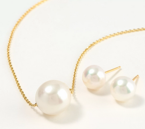Honora Sterling Silver Gold Tone Set of Cultured White Pearl Studs & Necklace