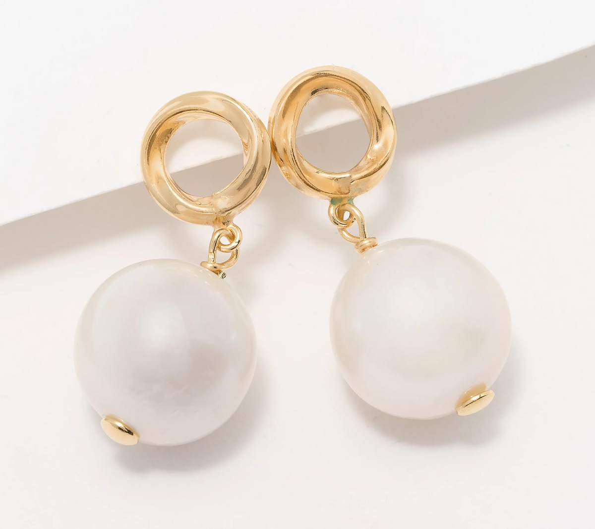 Honora Sterling Gold Clad Silver Circle Element Cultured Ming Pearl Drop Earrings