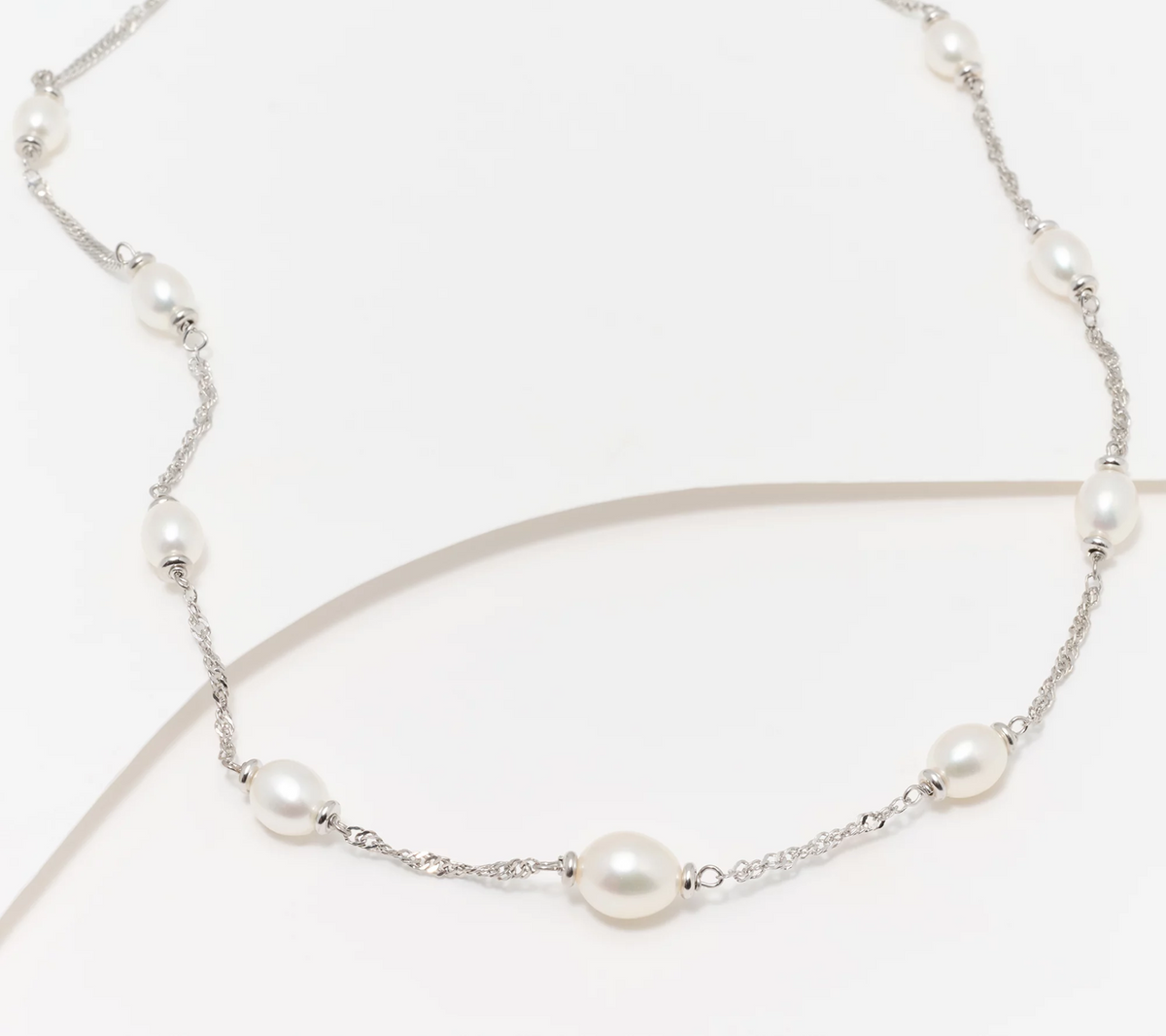 Honora Cultured Pearl Graduated Station 18" Singapore Sterling Silver Chain Necklace