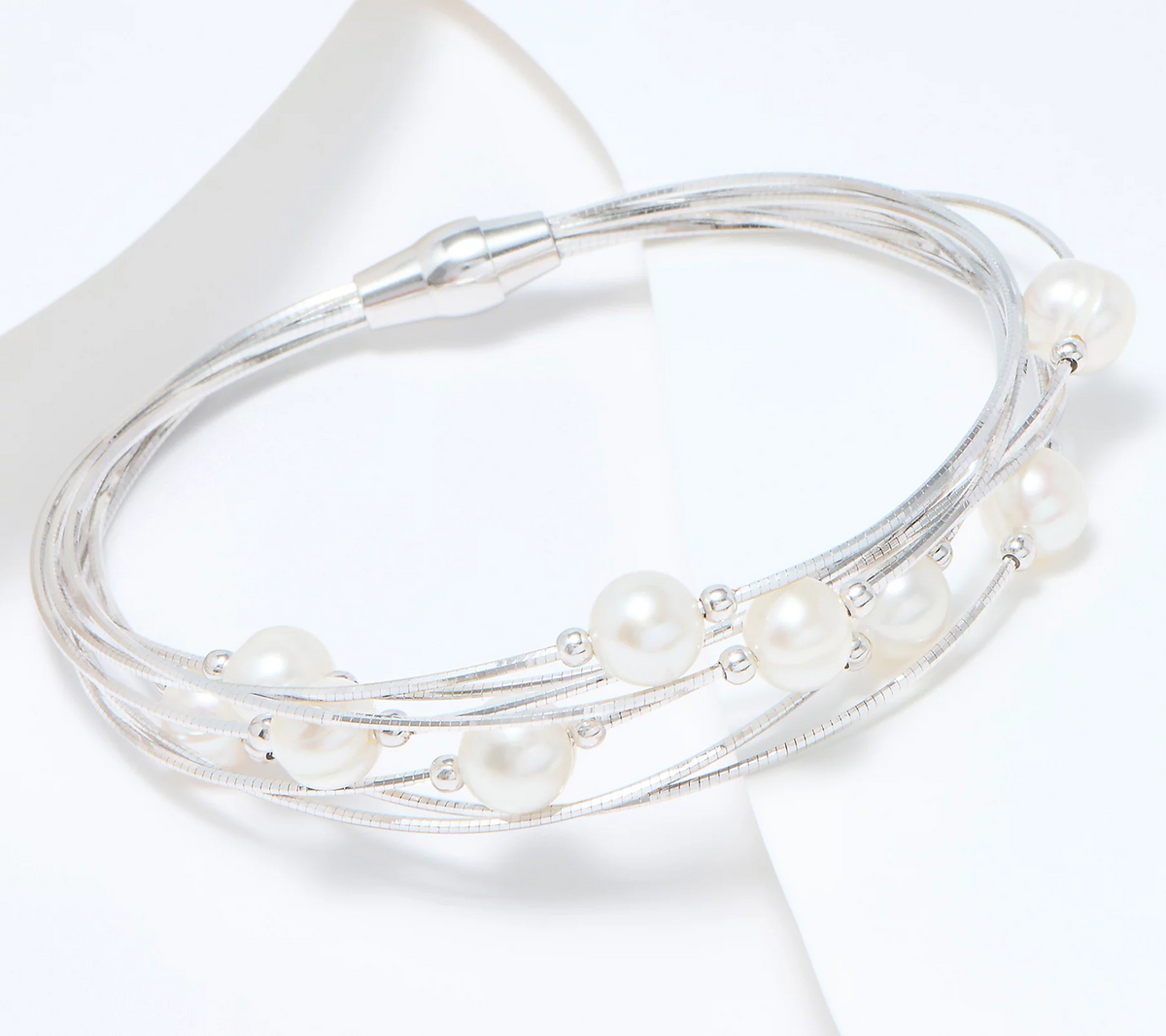 Honora Multi-Strand Cultured Pearl SS Bracelet w/ Magnetic Clasp Large