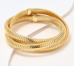 UltraFine 950 Silver Gold Tone 3-Strand Rolling Tubogas Bracelet Avg