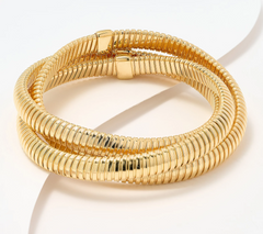 UltraFine 950 Silver Gold Tone 3-Strand Rolling Tubogas Bracelet Avg