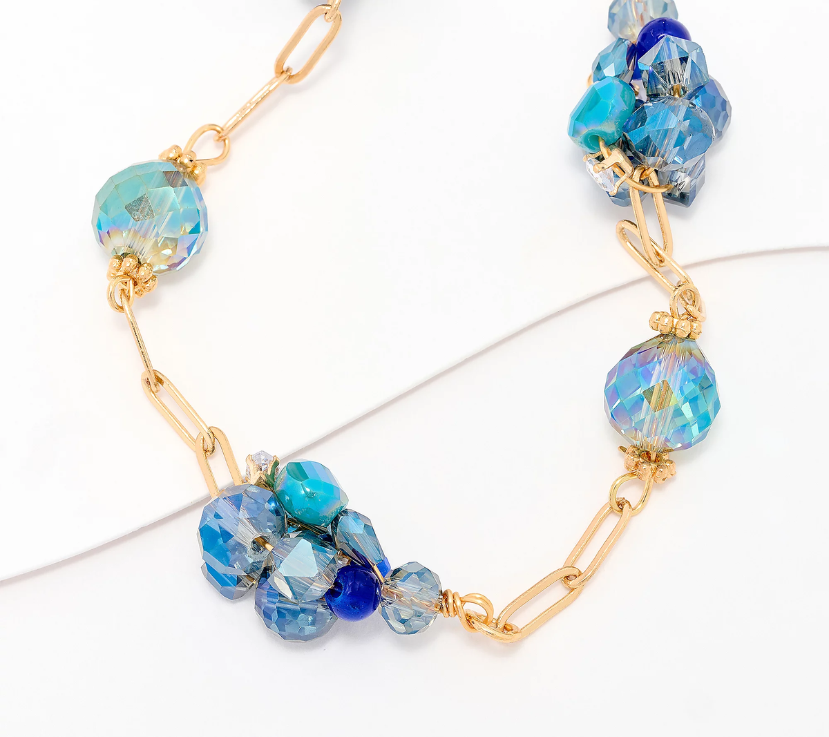 Susan Graver Beaded Cluster Dainty Chain Necklace, Blue