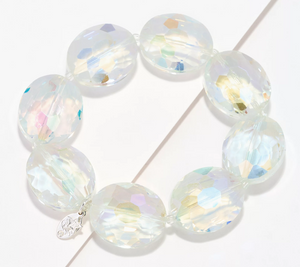 Kirks Folly Empress Oval Beaded Stretch Bracelet, Silver tone