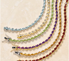 Affinity Gems  Sterling Silver Oval Cut Peridot Tennis Bracelet Small