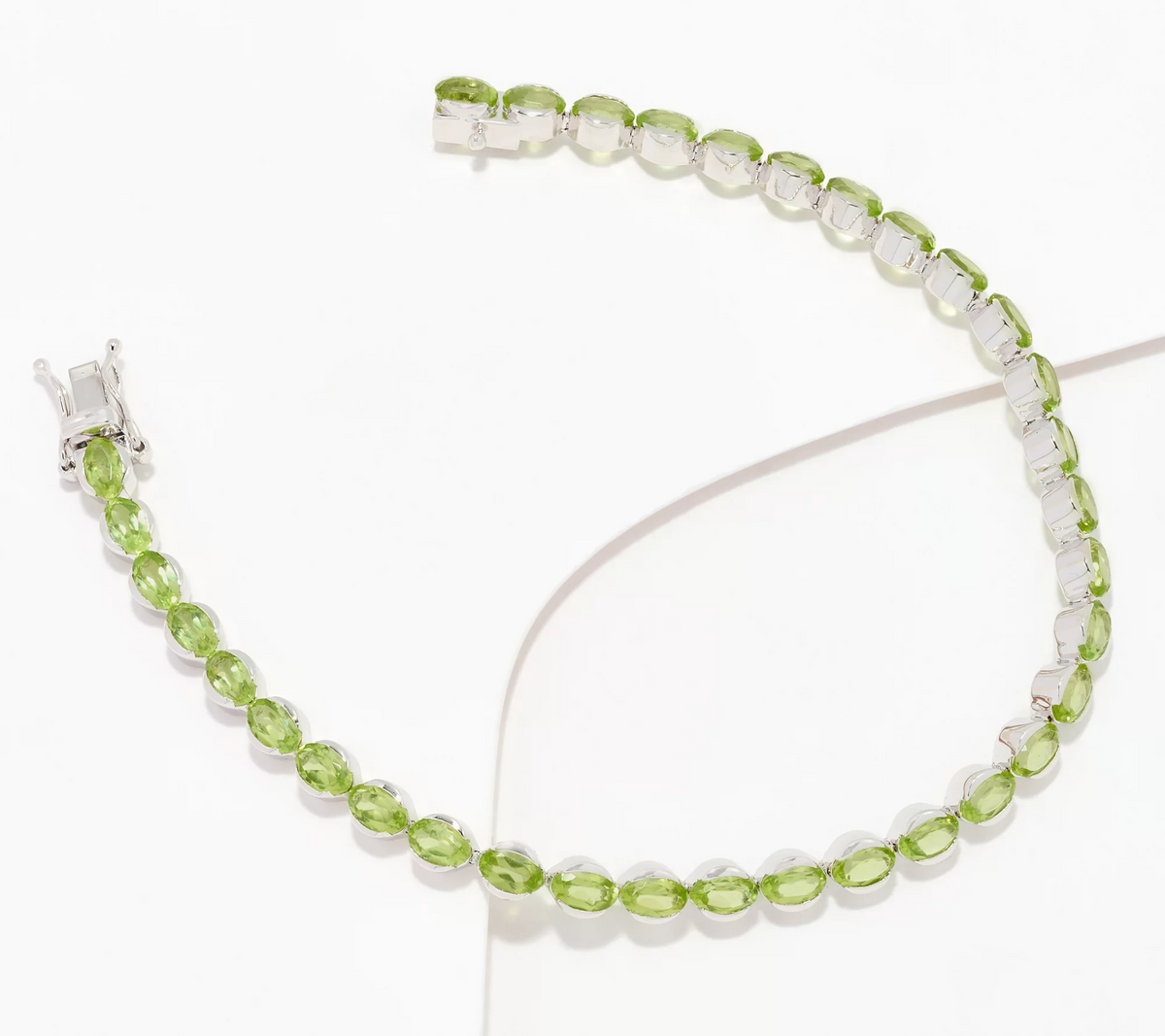 Affinity Gems  Sterling Silver Oval Cut Peridot Tennis Bracelet Small
