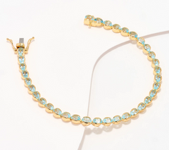 Affinity Gems Oval Cut Blue Topaz 14K Plated Sterling Tennis Bracelet, Avg