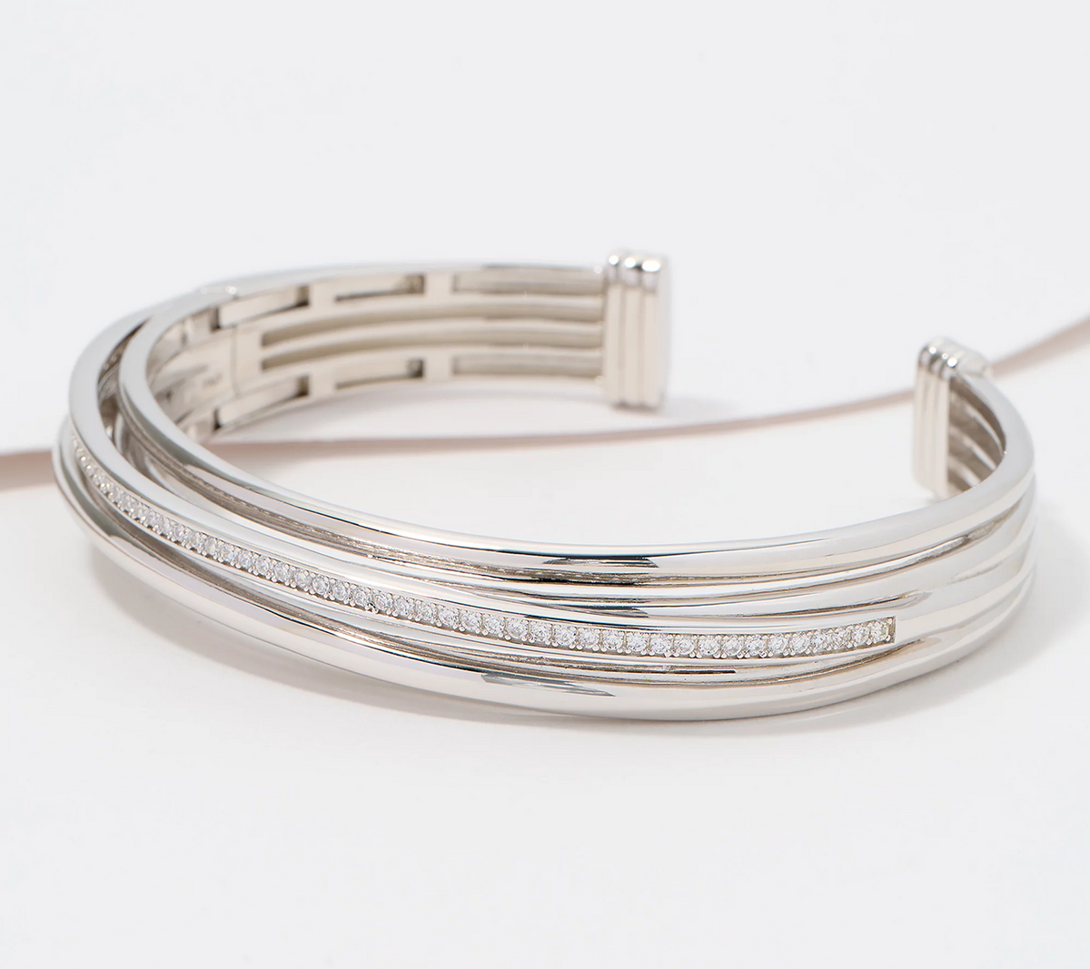 Diamonique Italia Sterling Silver Hinged Cuff Bangle, Large