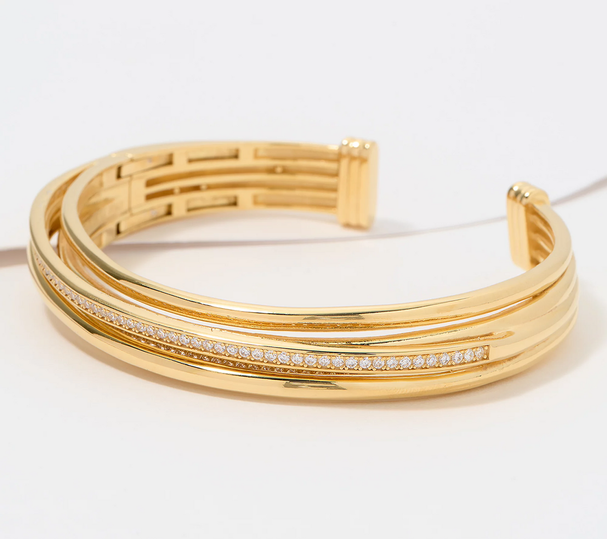 Diamonique Italia Gold Clad Sterling Silver Hinged Cuff Bangle, Avg