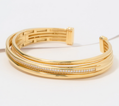 Diamonique Italia Gold Clad Sterling Silver Hinged Cuff Bangle, Avg