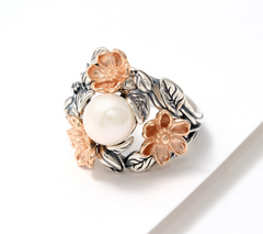 Or Paz Floral Cultured Pearl 14K rose gold-plated Sterling Silver Ring Size 6