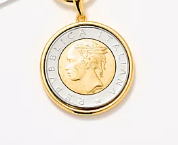 David Markstein Sterling Silver Goldclad 500 Lira Coin Necklace 18"