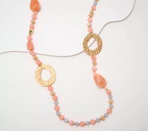Susan Graver Long Beaded Statement Necklace, Peach