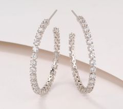 Diamonique Sterling Silver C-Hoop Station Earrings