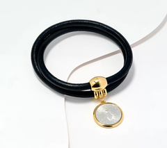 David Markstein 18K Gold-Plated Sterling Silver Coin Leather Bracelet/Necklace Avg