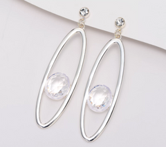 Joan Rivers Silver Tone Oval Hoop with Floating Stone