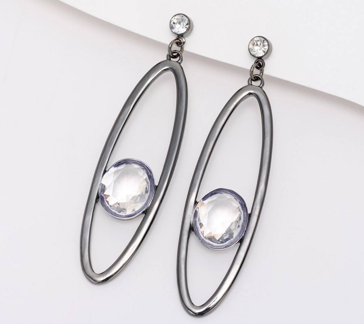Joan Rivers Gun Metal Oval Hoop with Floating Stone