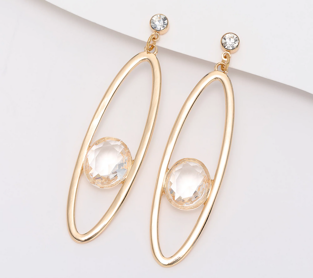 Joan Rivers Gold Tone Oval Hoop with Floating Stone