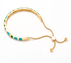 Susan Graver Goldtone Adjustable Turquoise & Green  Bangle Bracelet