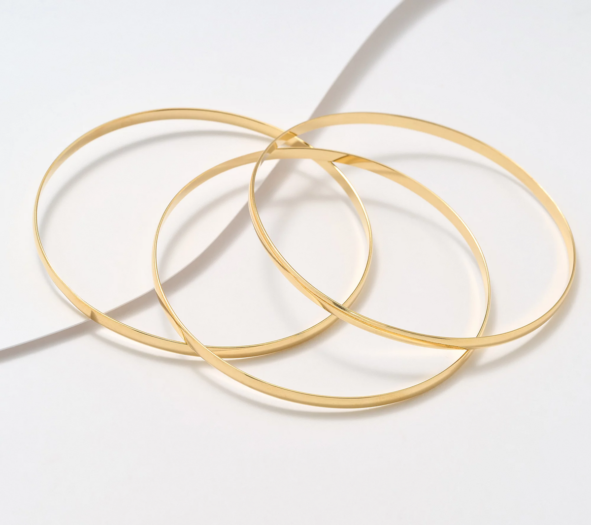 UltraFine 950 Silver Gold Tone Set of 3 Polished Bangles, Large