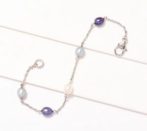 Honora Oval Cultured Pearl & Forzatina Chain Bracelet, SS, Large