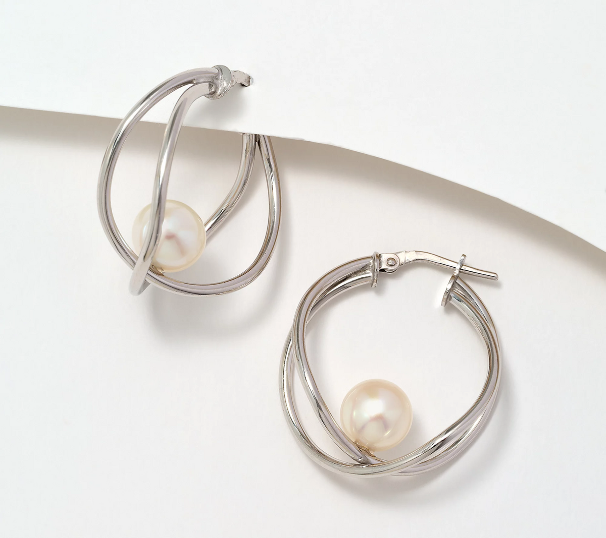 Honora Twisted 1" Hoop Cultured Pearl Sterling Silver Earrings