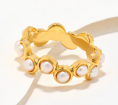 Honora Cultured Pearl Band Gold Clad Sterling Silver Ring Size 7