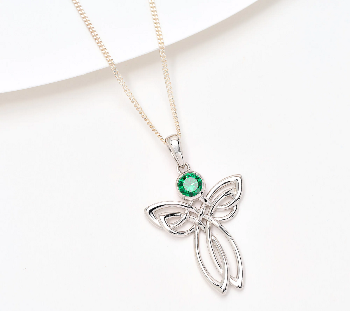 Fado Sterling Silver Celtic Green Angel Pendant with 18" Chain