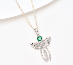 Fado Sterling Silver Celtic Green Angel Pendant with 18" Chain