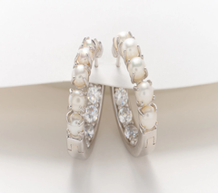 Honora Cultured Pearl & CZ Rhodium-plated Sterling Silver Inside Out Hoops