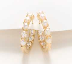 Honora Cultured Pearl & CZ Inside Out Hoop Earrings 18K Yellow Gold Plated Sterling Silver