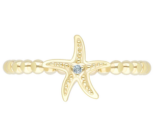 Goddaughters 14K Gold Clad White Topaz Mini Starfish Ring Size 9