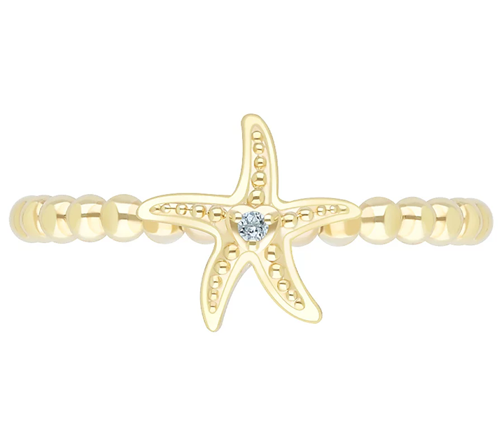 Goddaughters 14K Gold Clad White Topaz Mini Starfish Ring Size 9