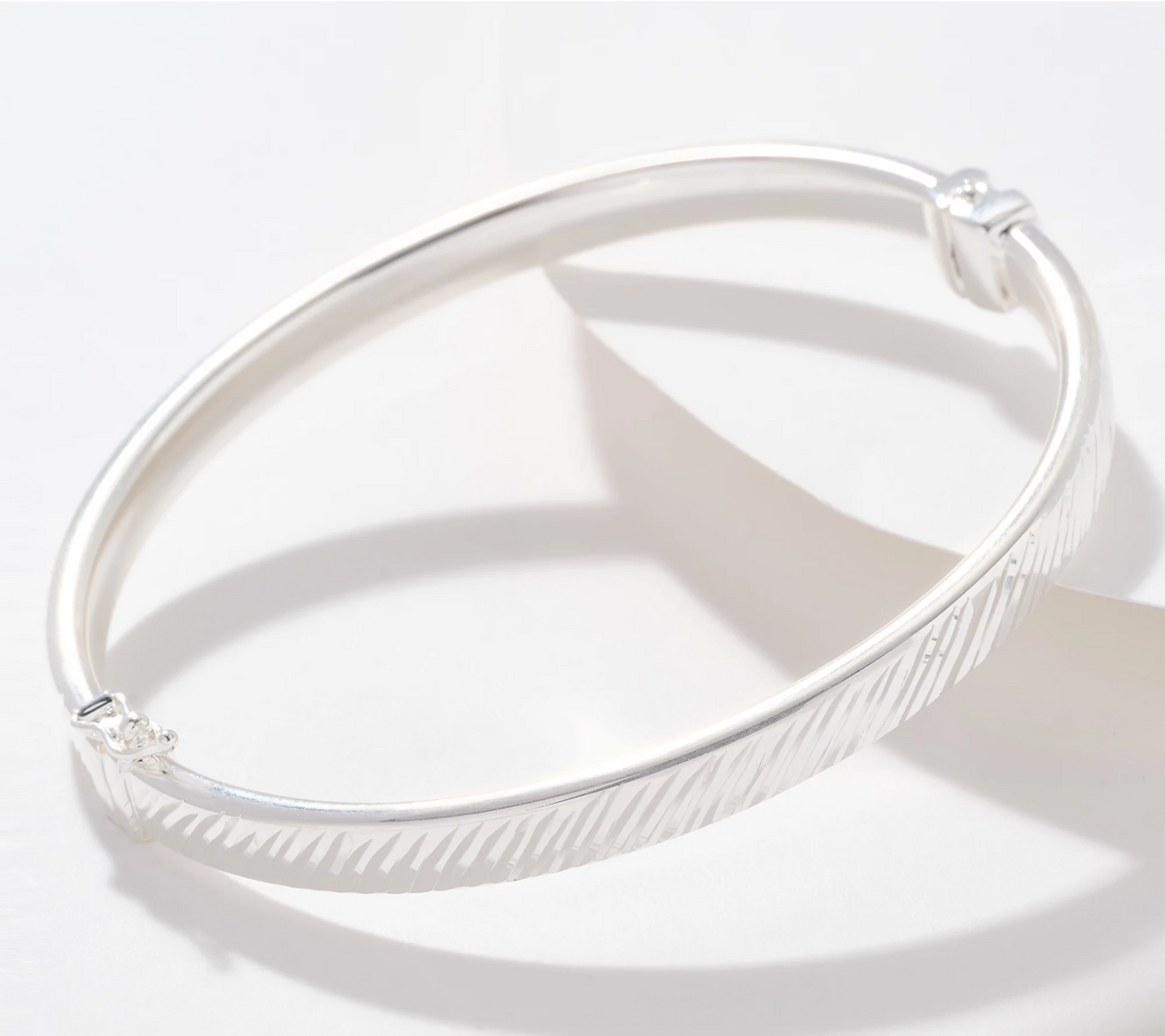 UltraFine 950 Silver Diamond Cut Rectangular Bangle, Silver, Avg