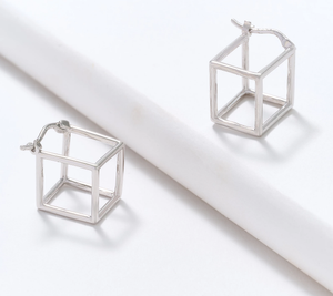 David Markstein Silver Tone Bronze Geometric 7/8" Hoop Earrings