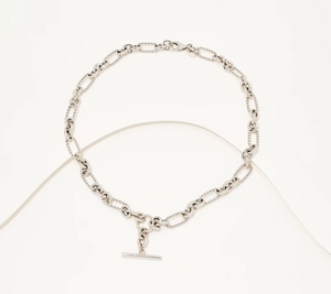 David Markstein Silver Tone Bronze Status Link Toggle Design Necklace
