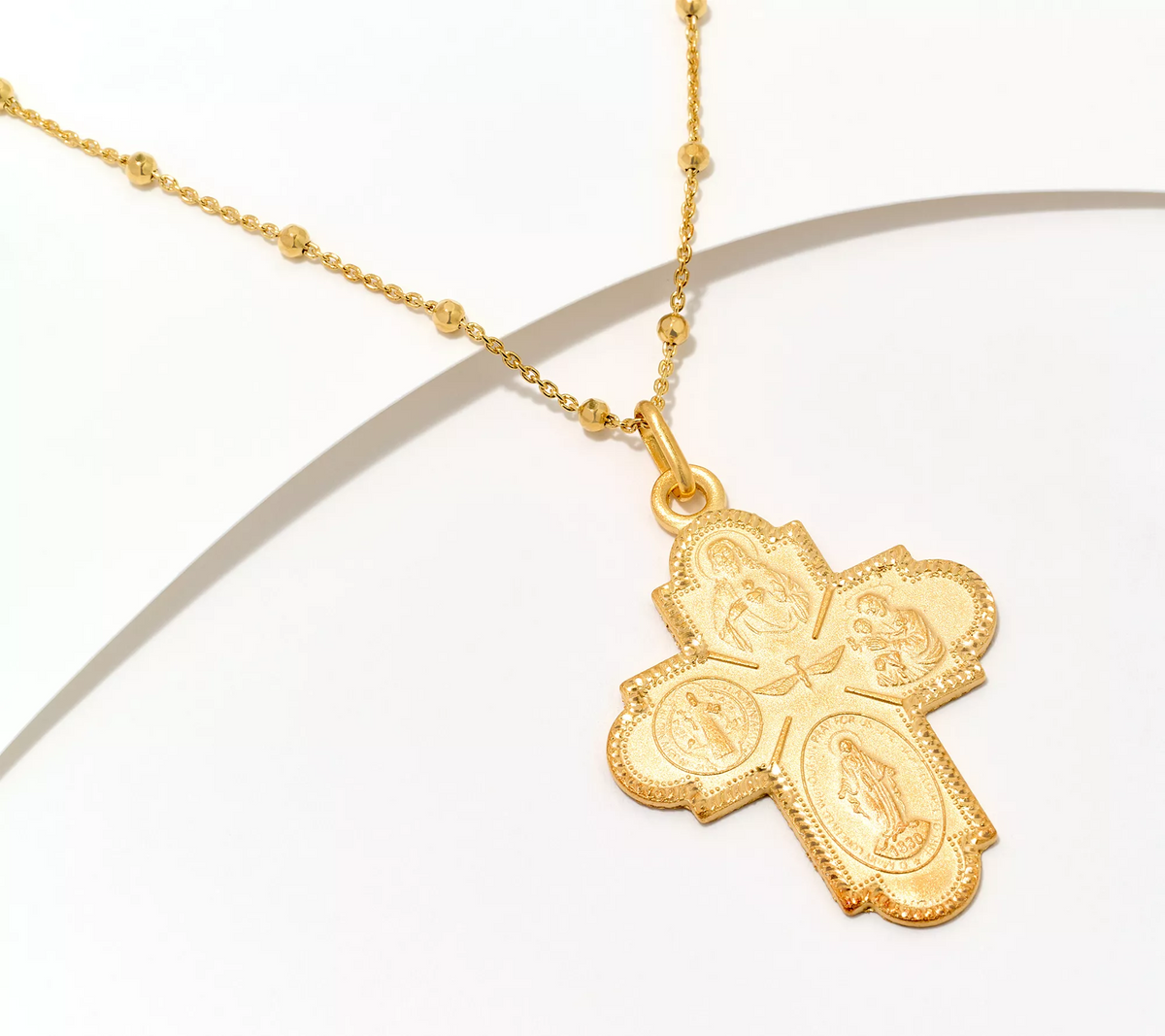 David Markstein Yellow Sterling Silver Scapular Cross Pendant with 16 + 4" Chain