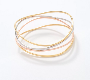 David Markstein Sterling Silver Multi Fine Line Bangle, Tritone, Small  6-3/4"